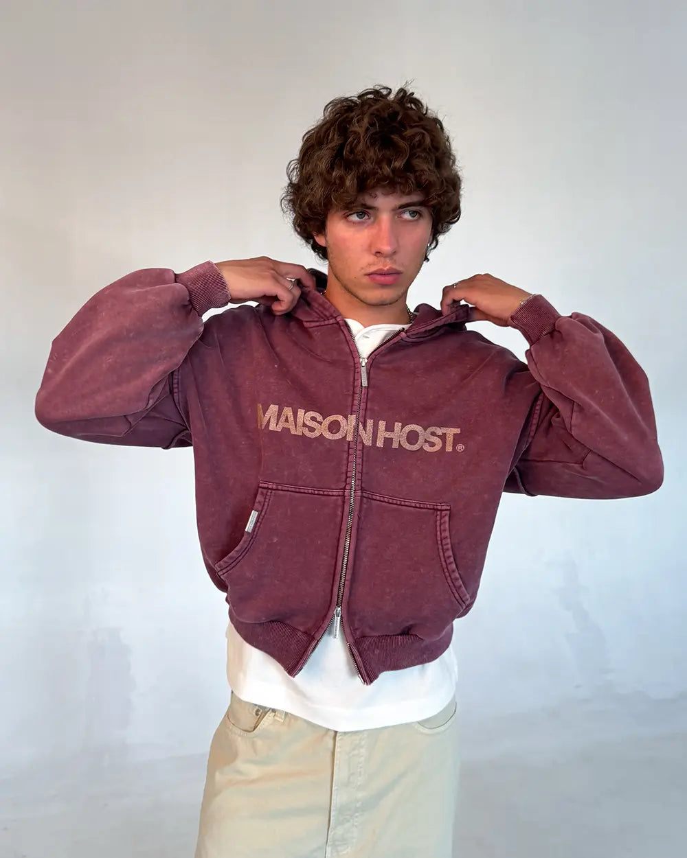Host - Erode Wave Zipped Hoodie Burgundy