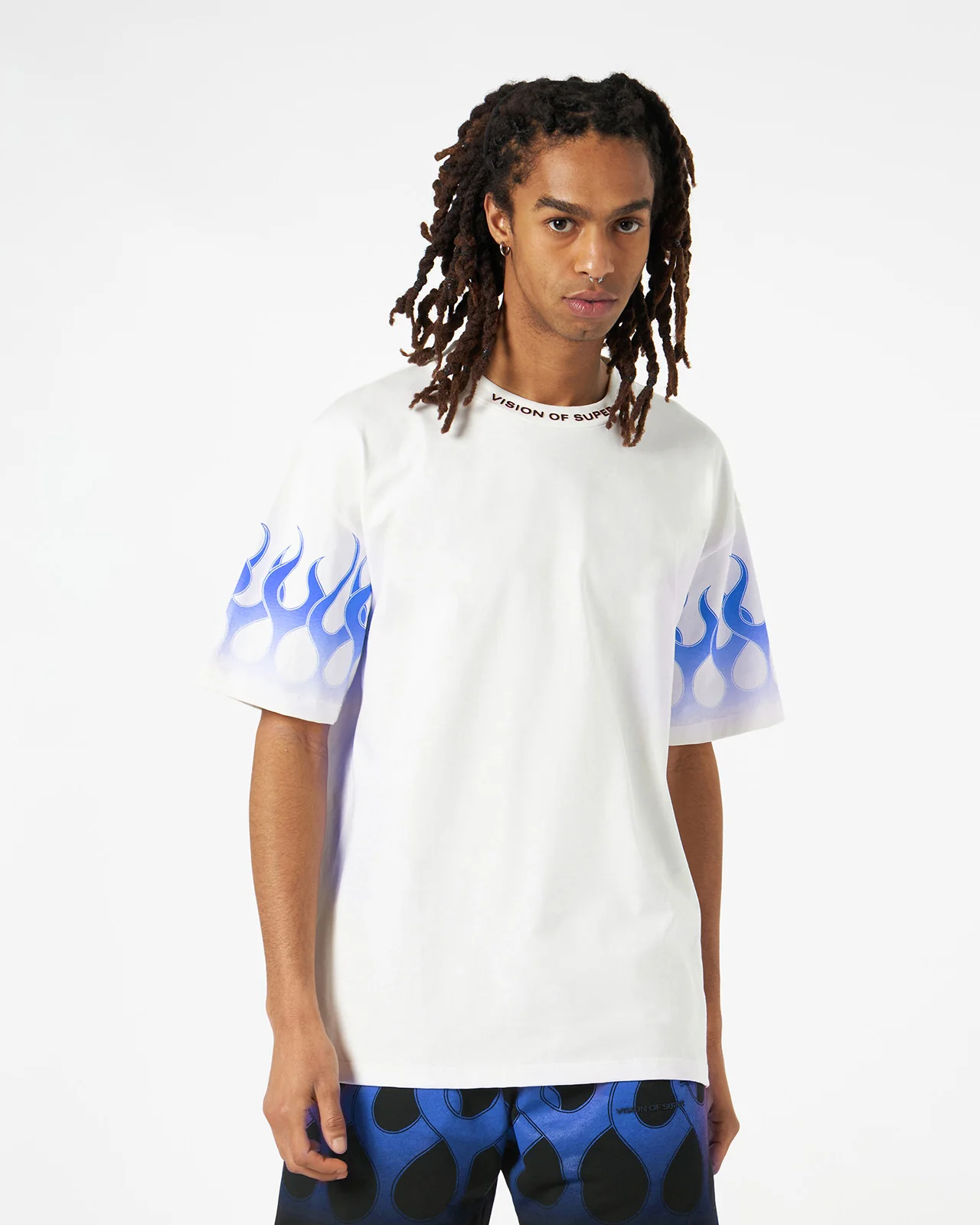 Vision of Super - White T-Shirt With Blue Flames