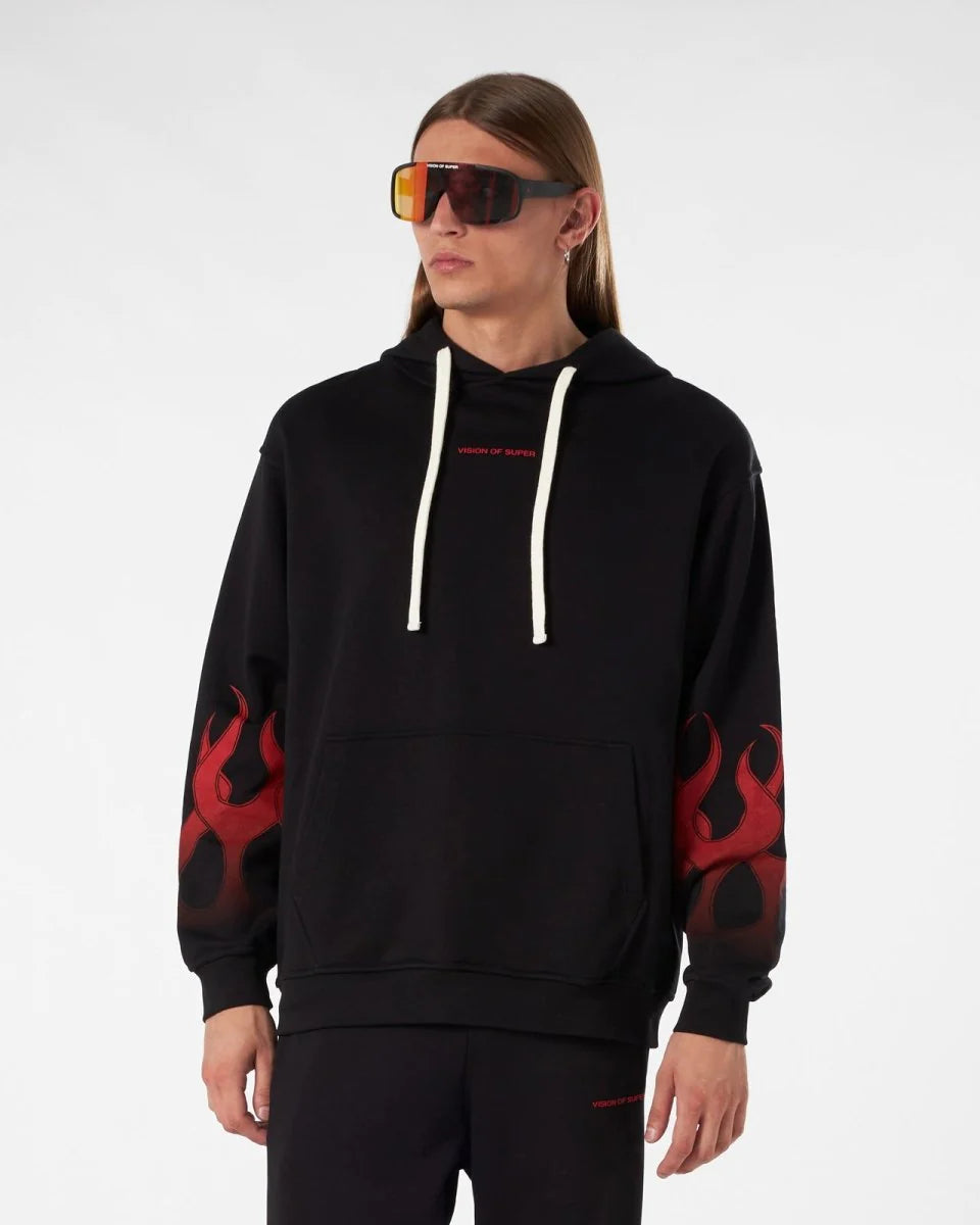 Vision Of Super - BLACK HOODIE WITH RED FLAMES