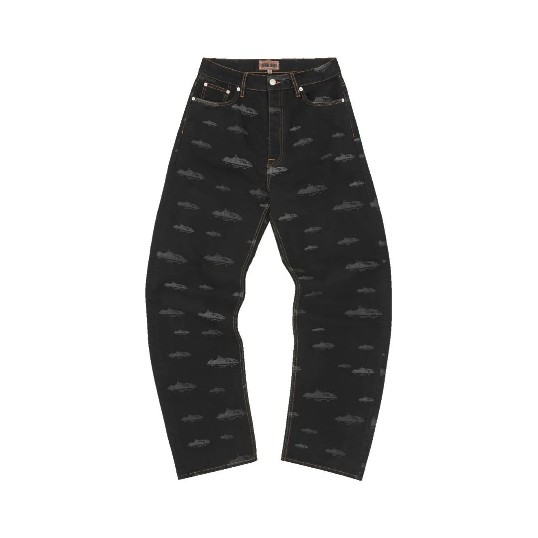 Corteiz Alcatraz Pattern Denim Jeans Black
