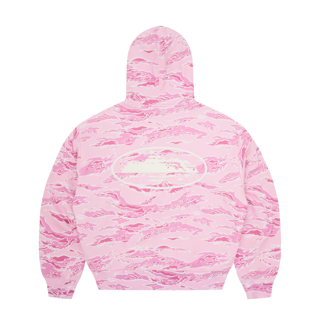 Corteiz Island Puff Print Zip Hoodie Pink Tiger Camo