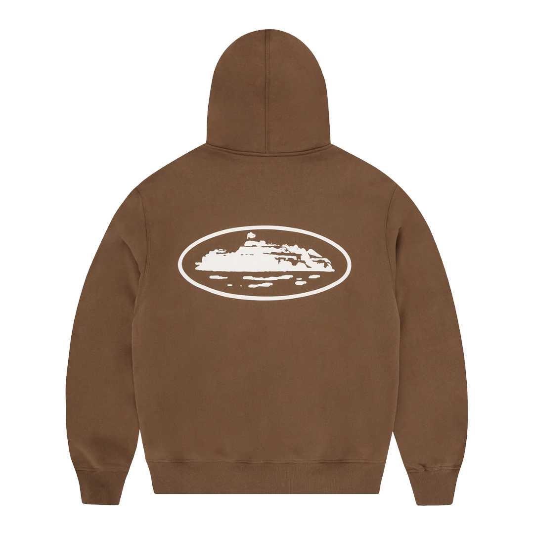 Corteiz Island Puff Print Zip Hoodie Brown