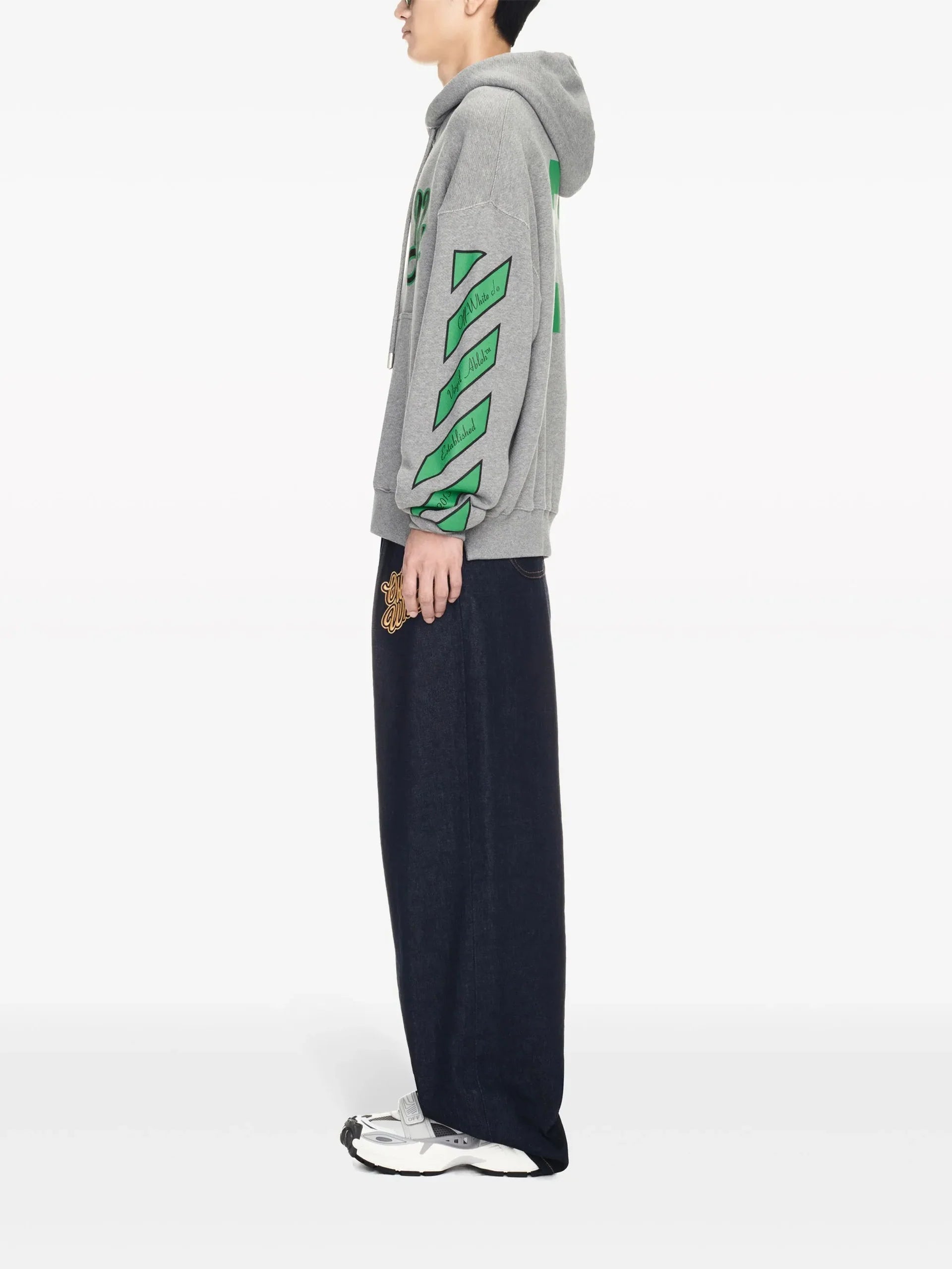 Off White - Varsity Skate Hoodie 'Melange Grey/College Green'