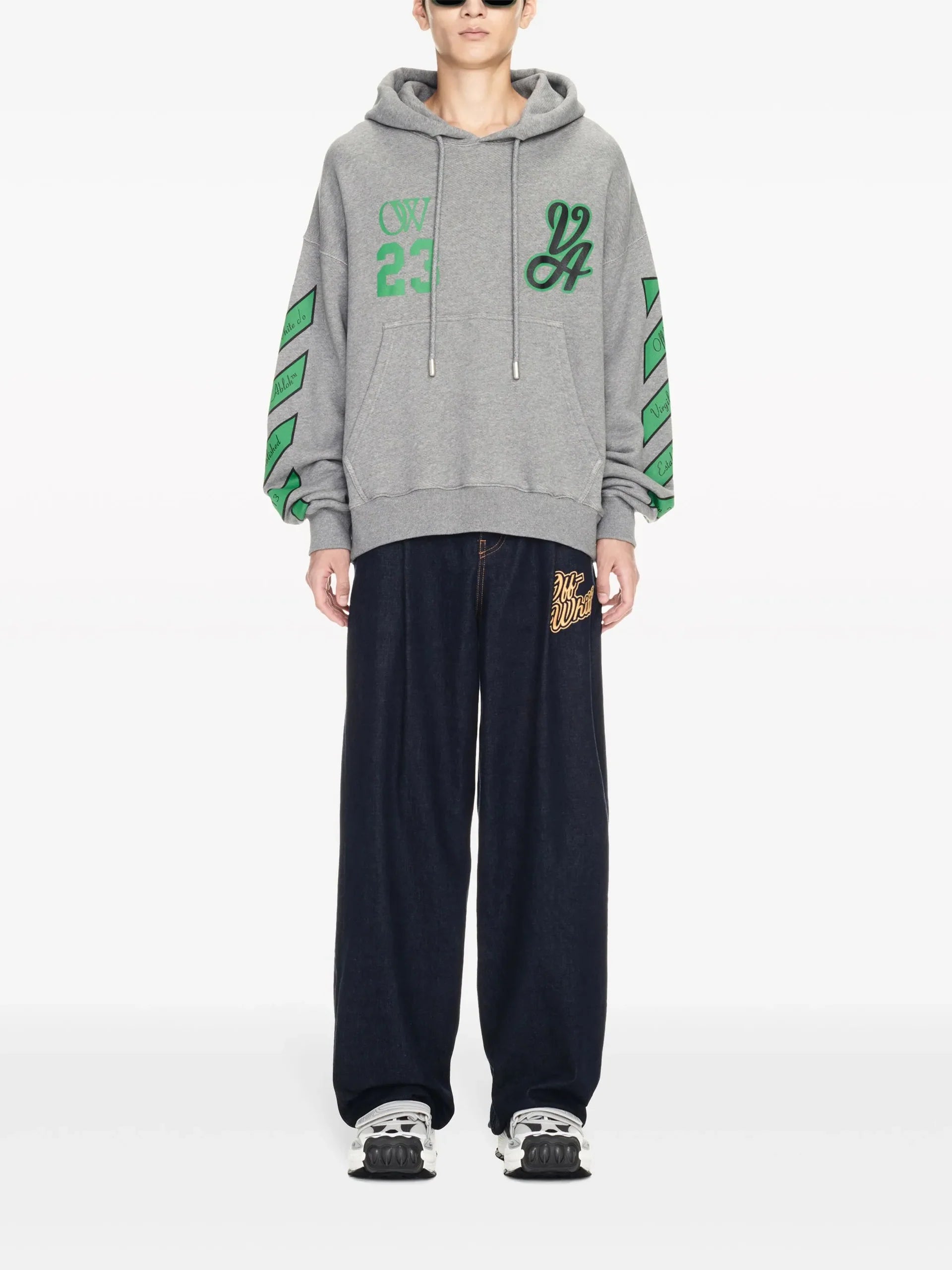 Off White - Varsity Skate Hoodie 'Melange Grey/College Green'