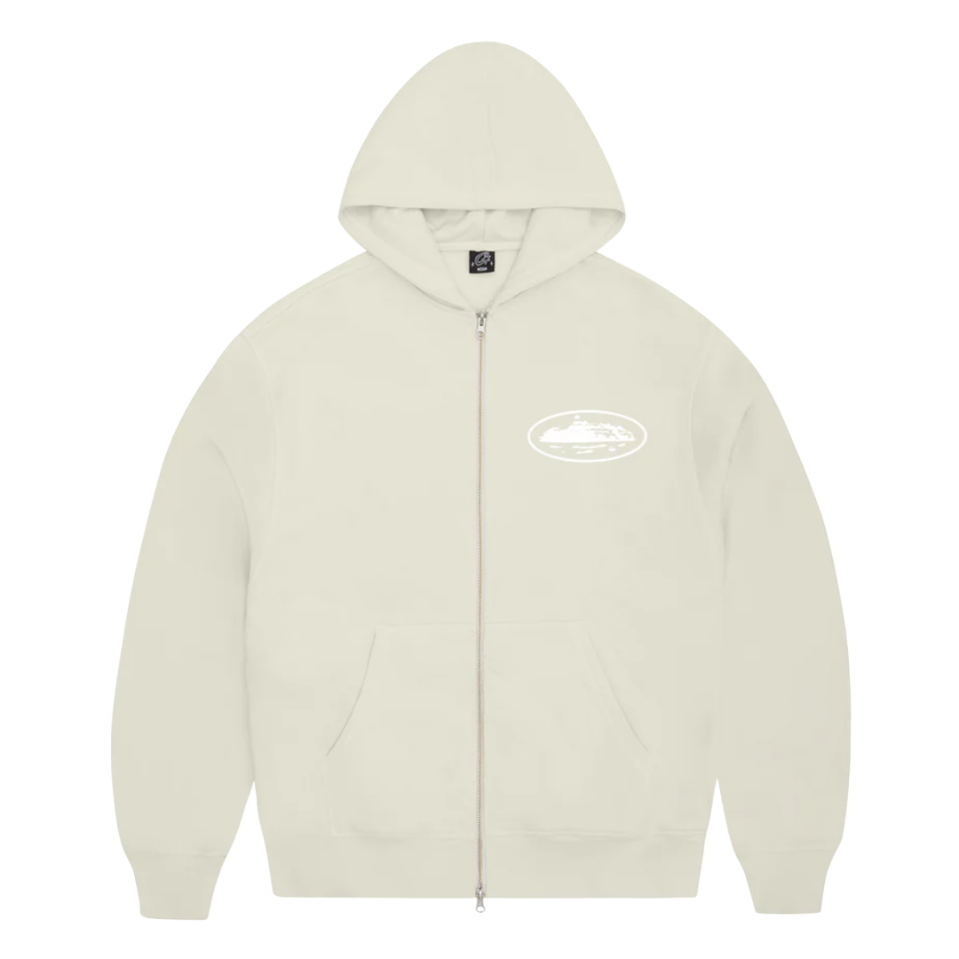 Corteiz Island Puff Print Zip Hoodie Off White