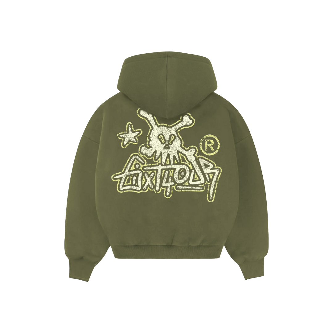 6ixt4our - Skull Tag - Green Hoodie