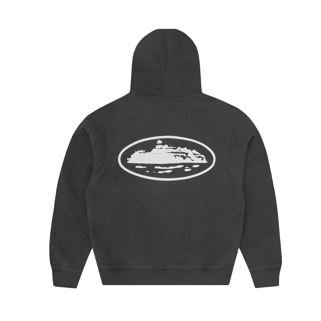 Corteiz Island Puff Print Zip Hoodie Washed Black