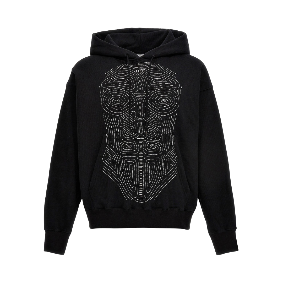 Off White Brushed Cotton Hoodie With Embroidery