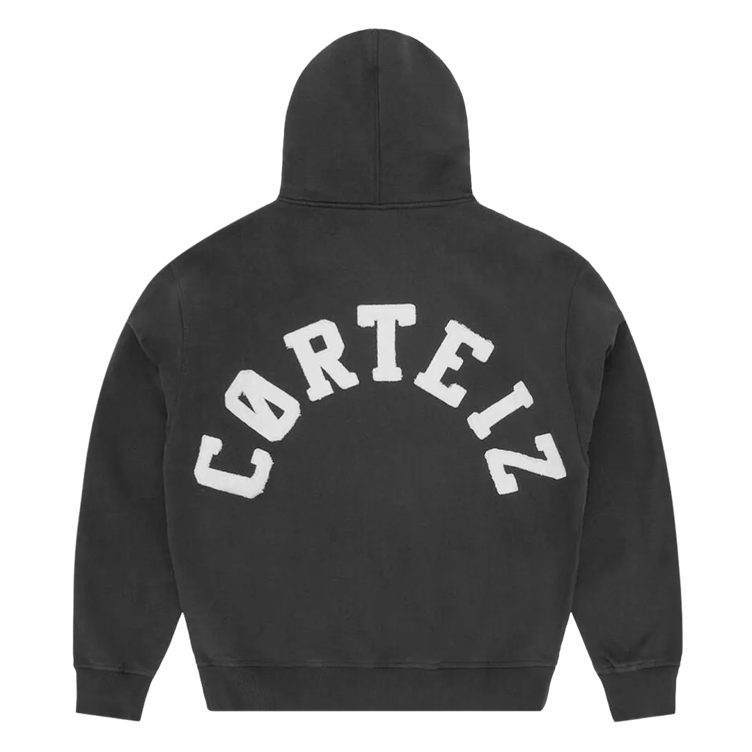 Corteiz Colly Arch Logo Pewter Zipped Hoodie Black