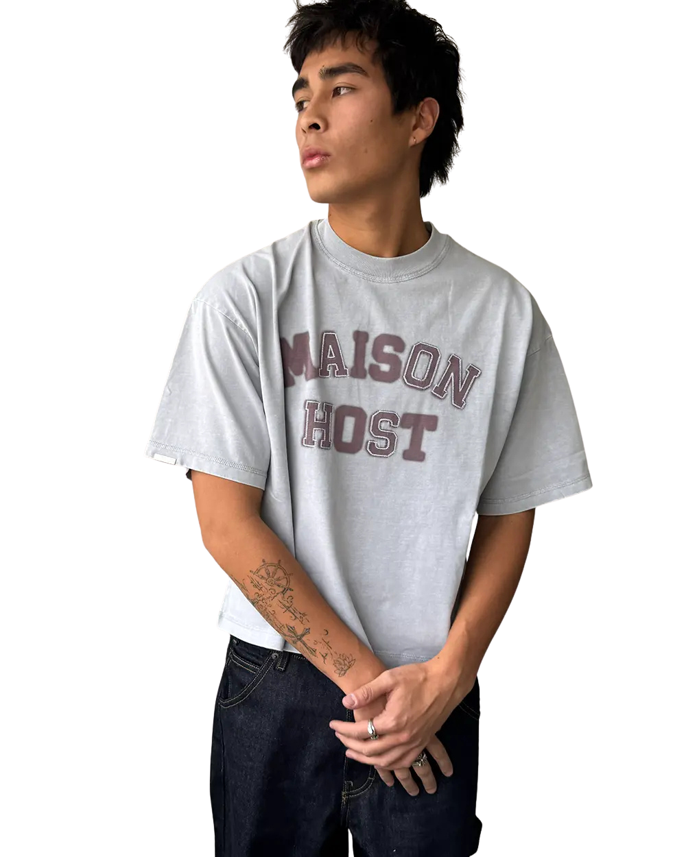Host - Appliqué Dyed Grey Tee
