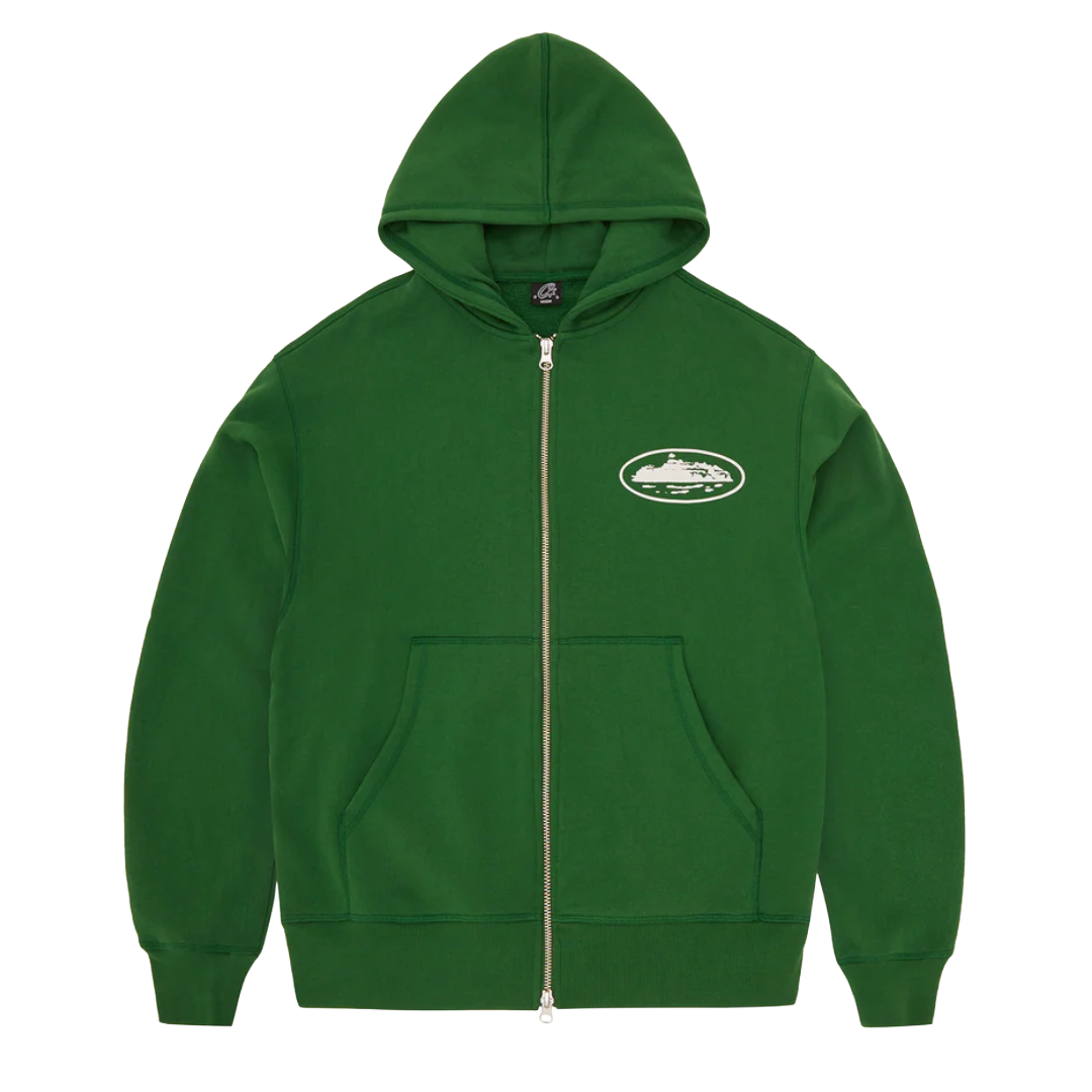 Corteiz Island Puff Print Zip Hoodie Heather Green