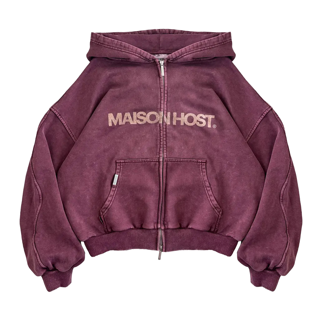 Host - Erode Wave Zipped Hoodie Burgundy
