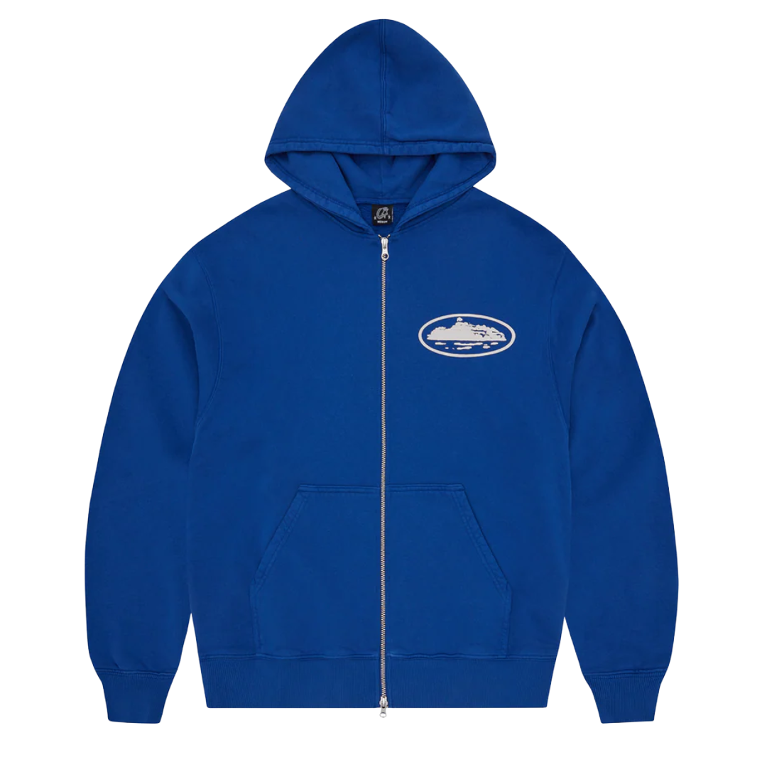 Corteiz Island Puff Print Zip Hoodie Heather Washed Royale