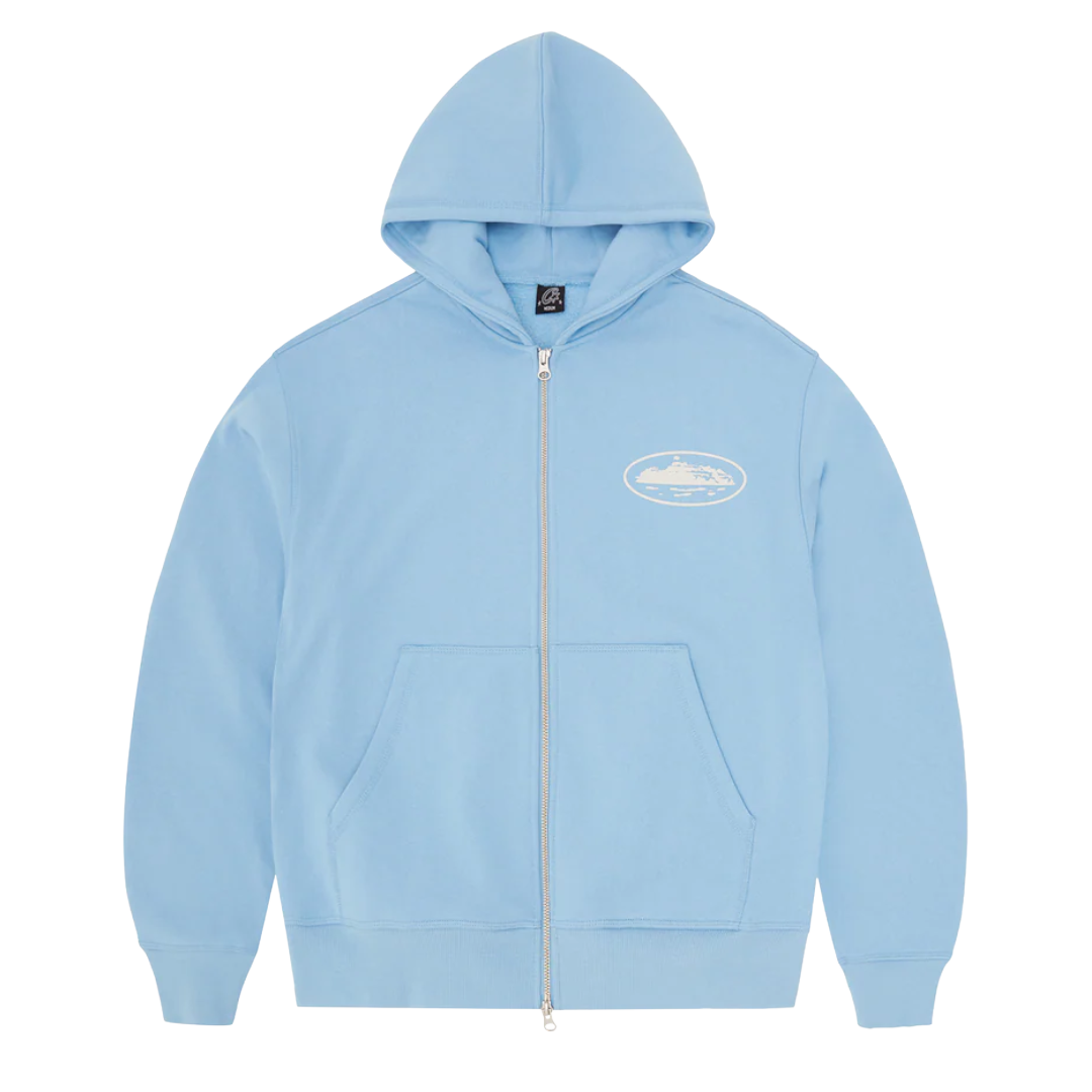 Corteiz Island Puff Print Zip Hoodie Baby Blue