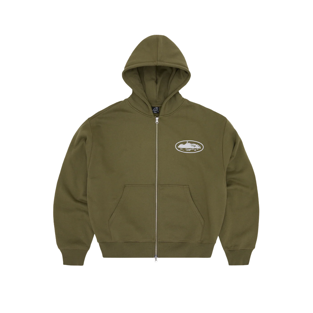 Corteiz Island Puff Print Zip Hoodie Olive