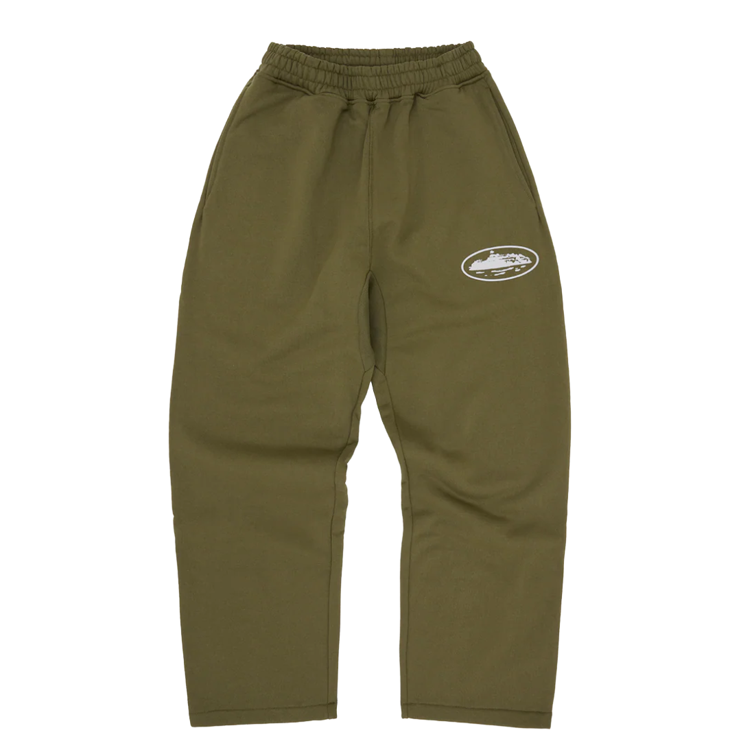 Corteiz Island Puff Print Open Hem Swetpant Olive