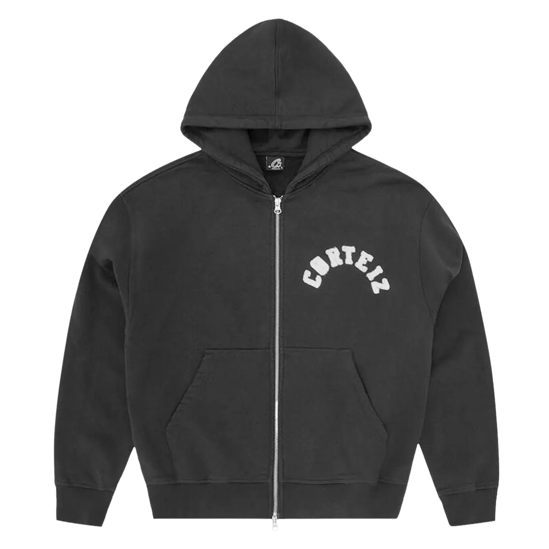 Corteiz Colly Arch Logo Pewter Zipped Hoodie Black