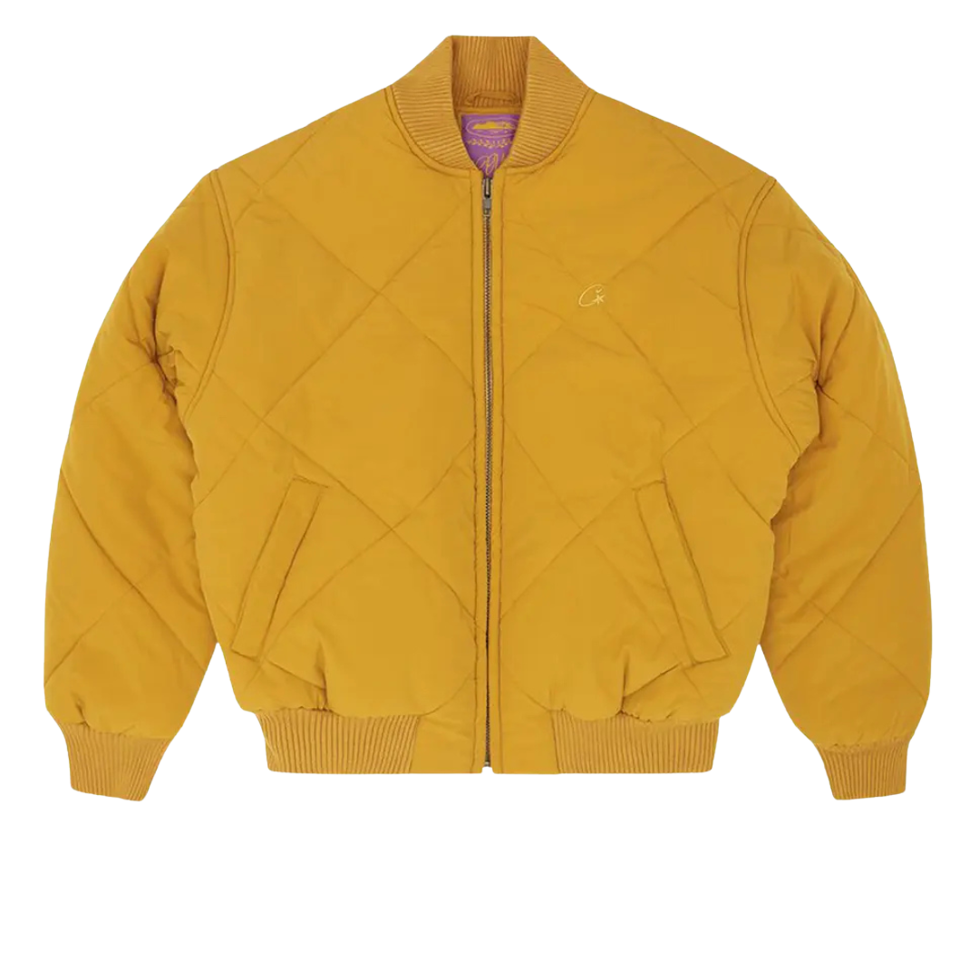 Corteiz Olde English Quilted Bomber Jacket Yellow