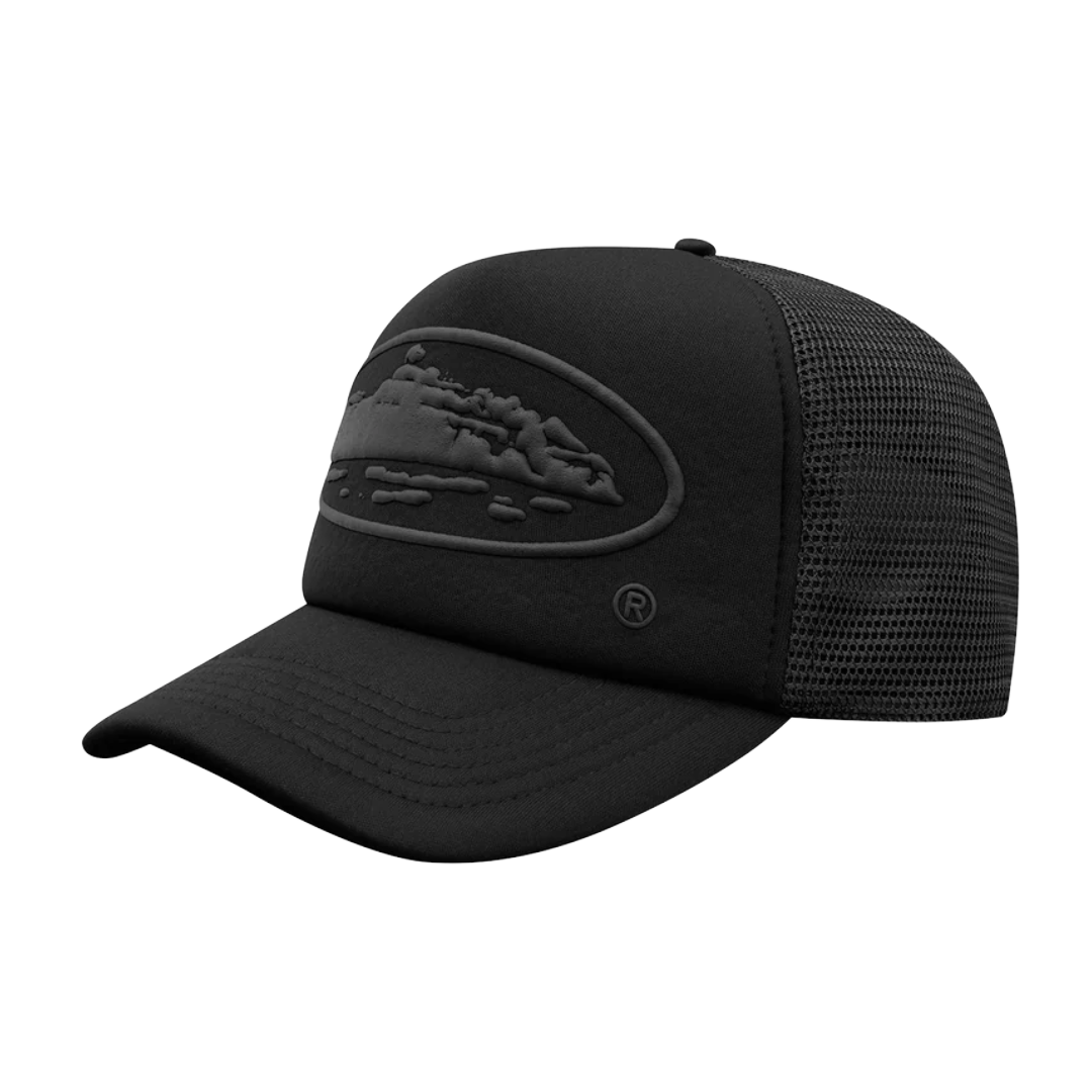 Corteiz Alcatraz Puff Print Trucker Hat Black