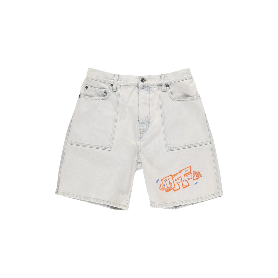 Off White Utility Denim Shorts 'Extreme Bleach'