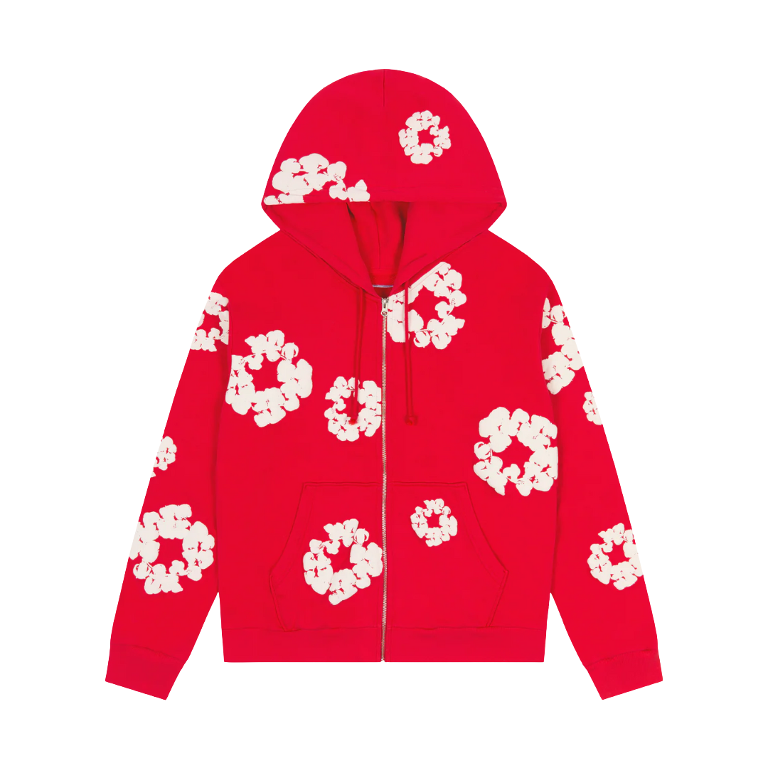 Denim Tears Cotton Wreath Zip Hoodie Red
