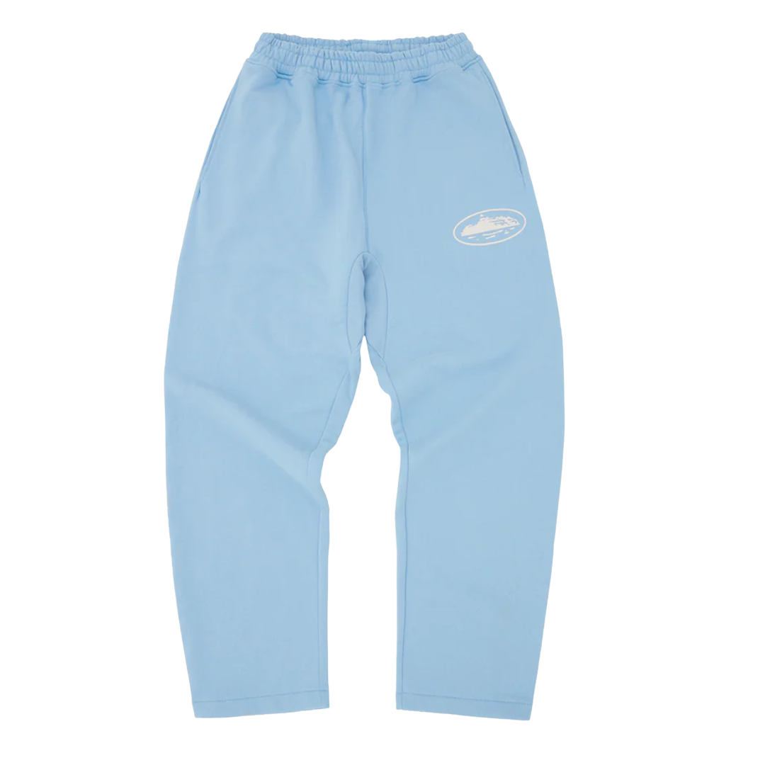 Corteiz Island Puff Print Open Hem Swetpant Baby Blue