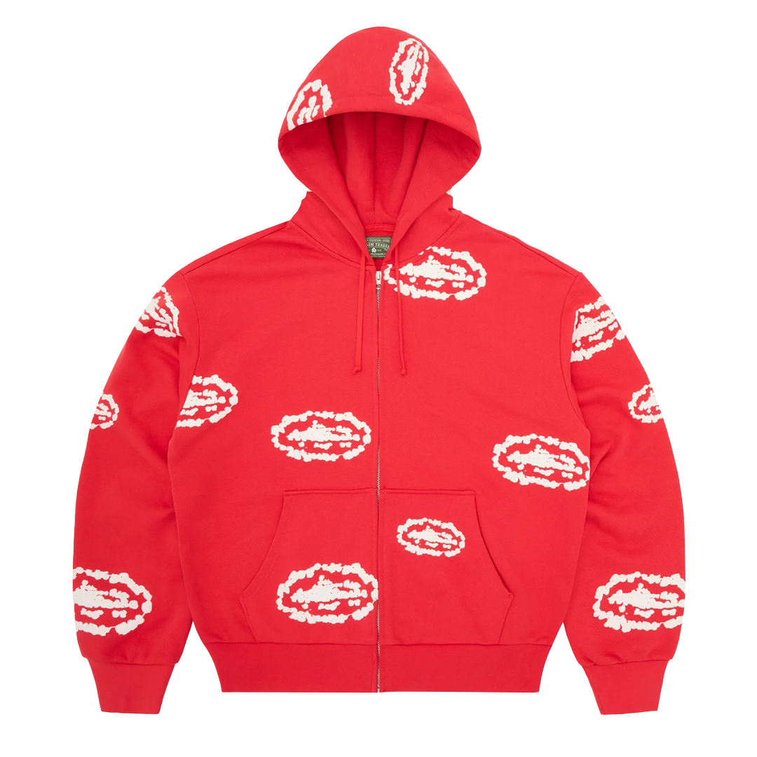 Corteiz x Denim Tears Island Wreath Zip Hoodie Red