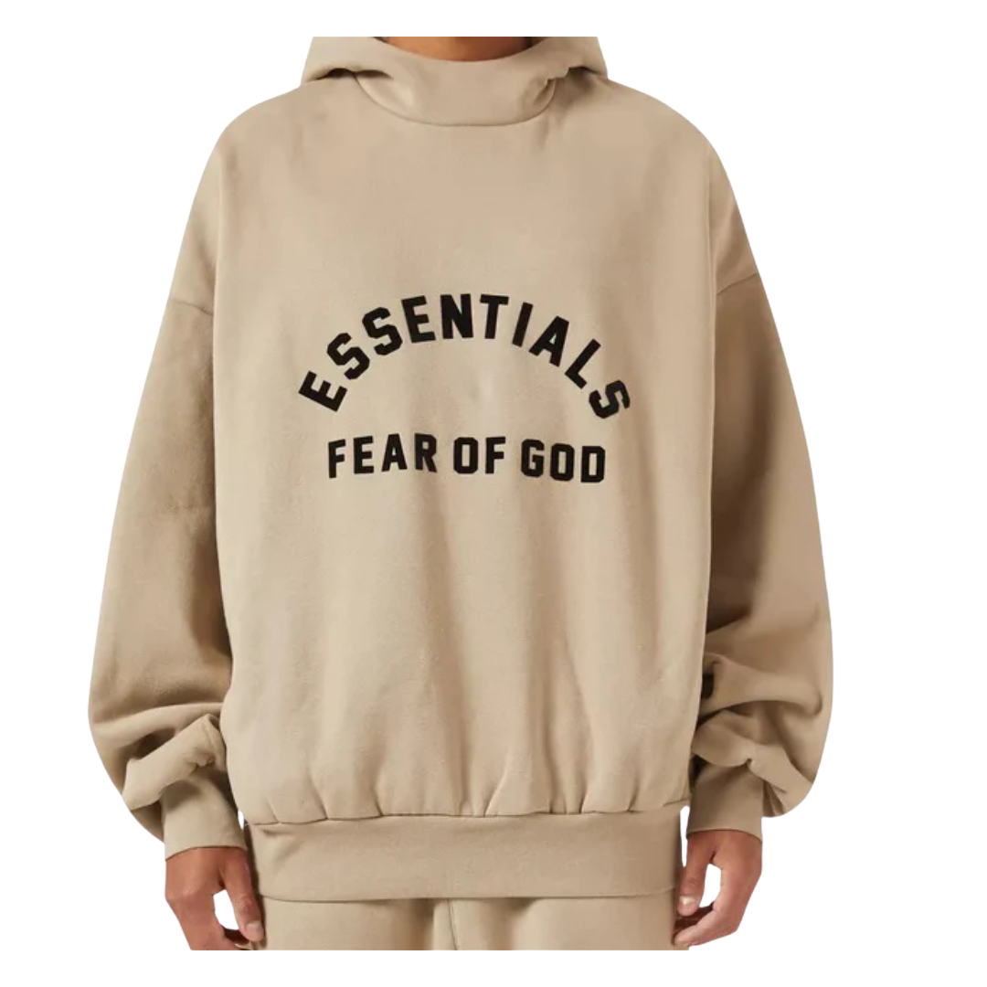 Fear Of God Essentials Hoodie (SS23) Dusty Beige Black Print