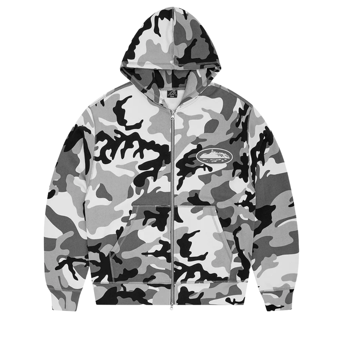 Corteiz Island Puff Print Zip Hoodie Artic Camo