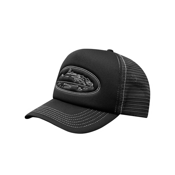 Corteiz Og Island Outline Trucker Hat Black