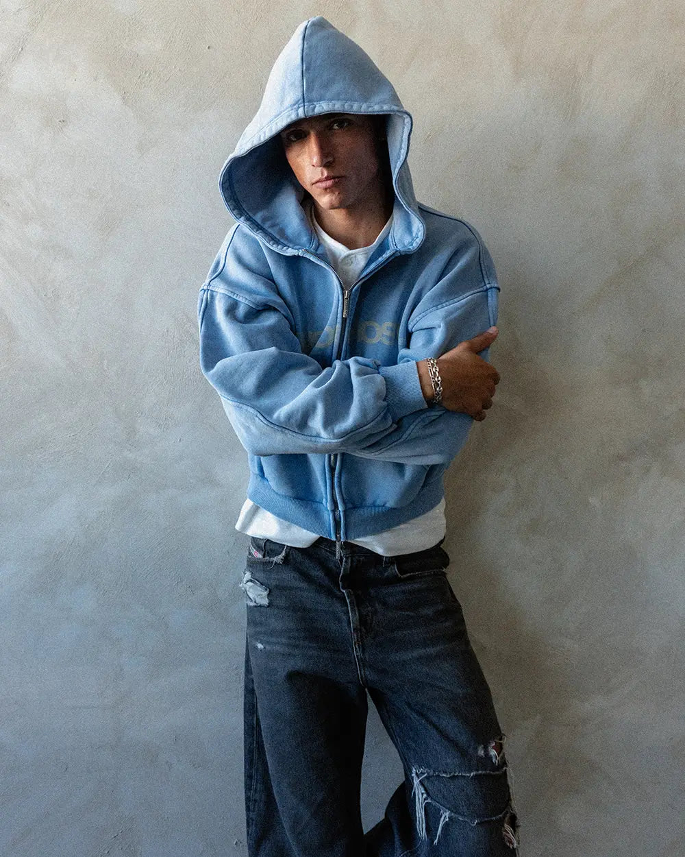 Host - Erode Wave Zipped Hoodie Sky Blue