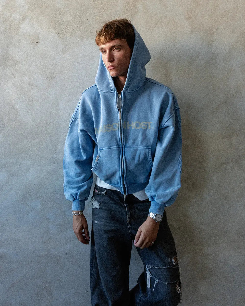 Host - Erode Wave Zipped Hoodie Sky Blue