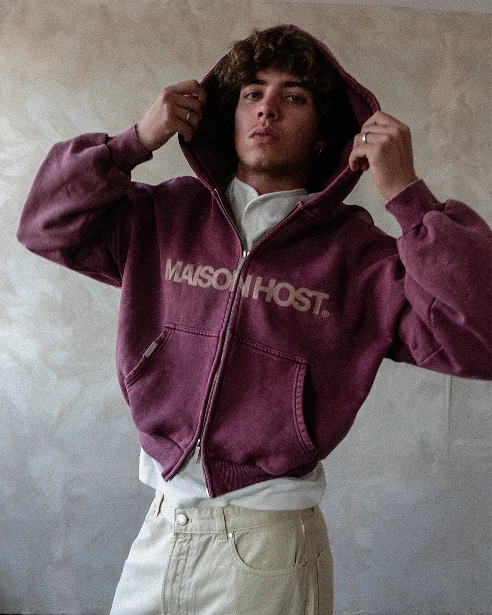 Host - Erode Wave Zipped Hoodie Burgundy