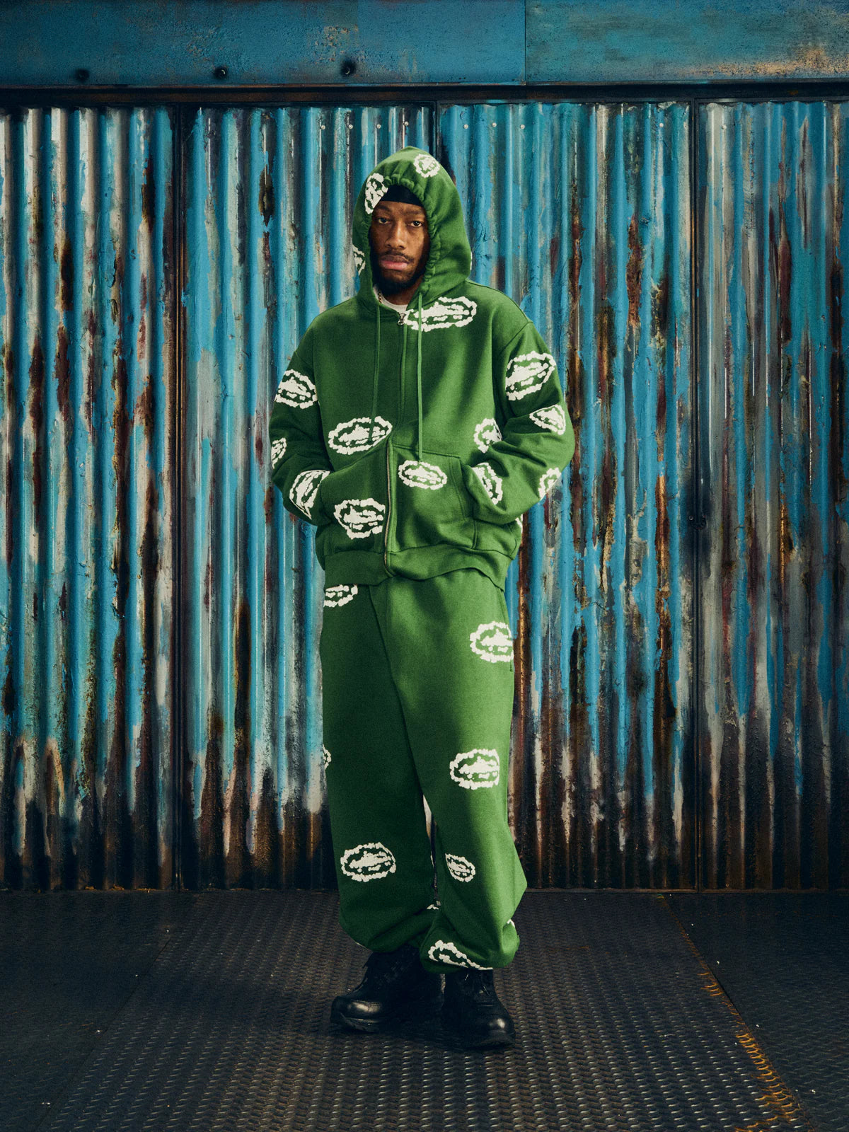 Corteiz x Denim Tears Island Wreath Zip Hoodie Green