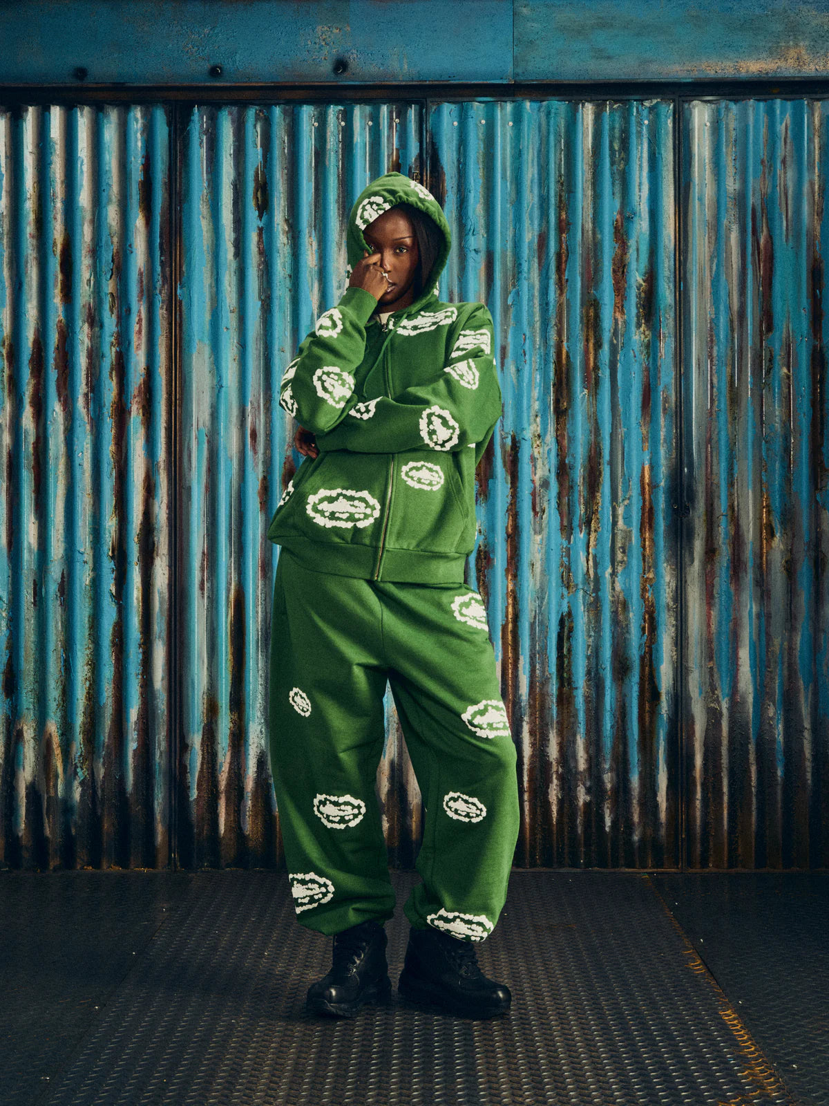 Corteiz x Denim Tears Island Wreath Zip Hoodie Green