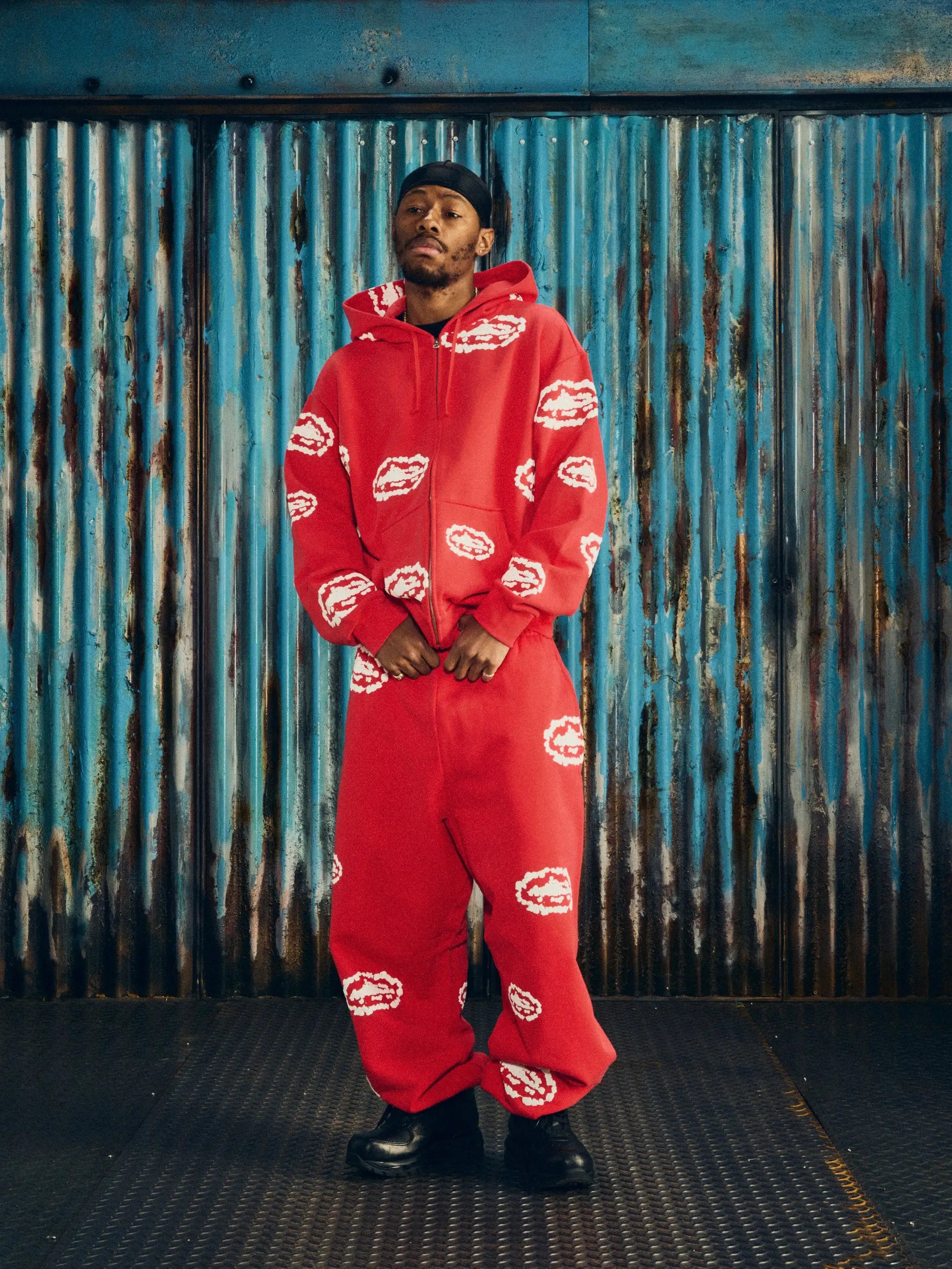 Corteiz x Denim Tears Island Wreath Zip Hoodie Red