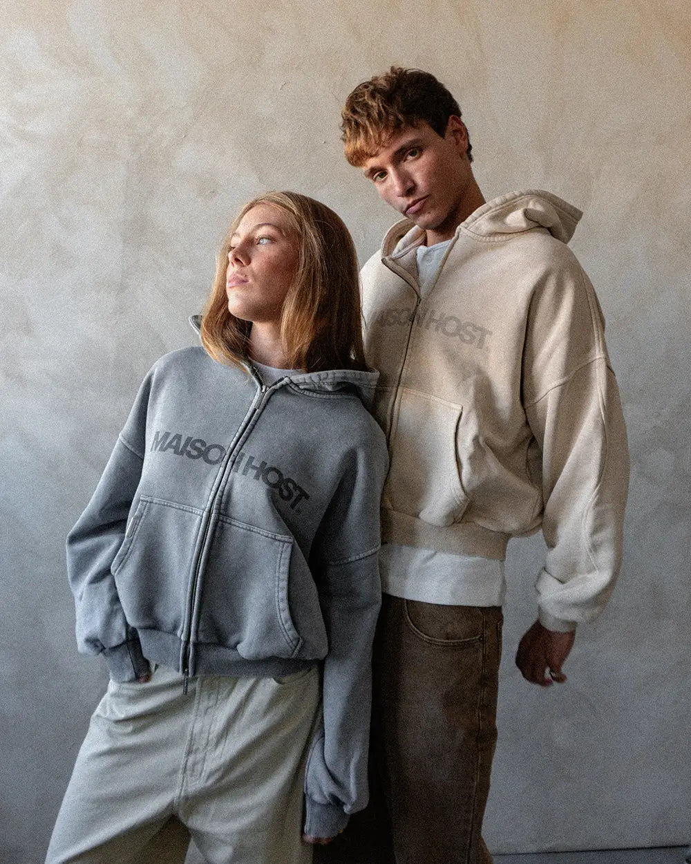 Host - Erode Wave Zipped Hoodie Sand