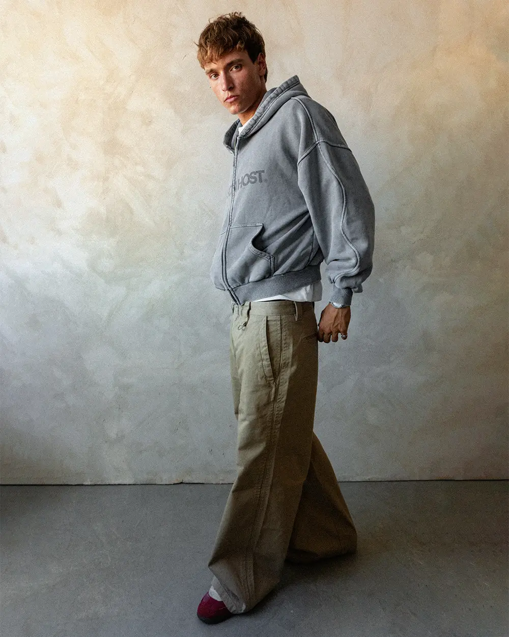 Host - Erode Wave Zipped Hoodie Grey