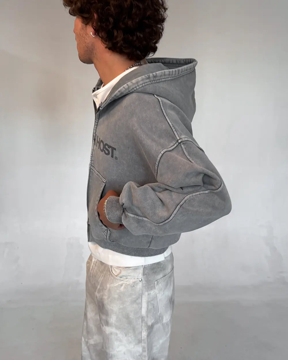 Host - Erode Wave Zipped Hoodie Grey