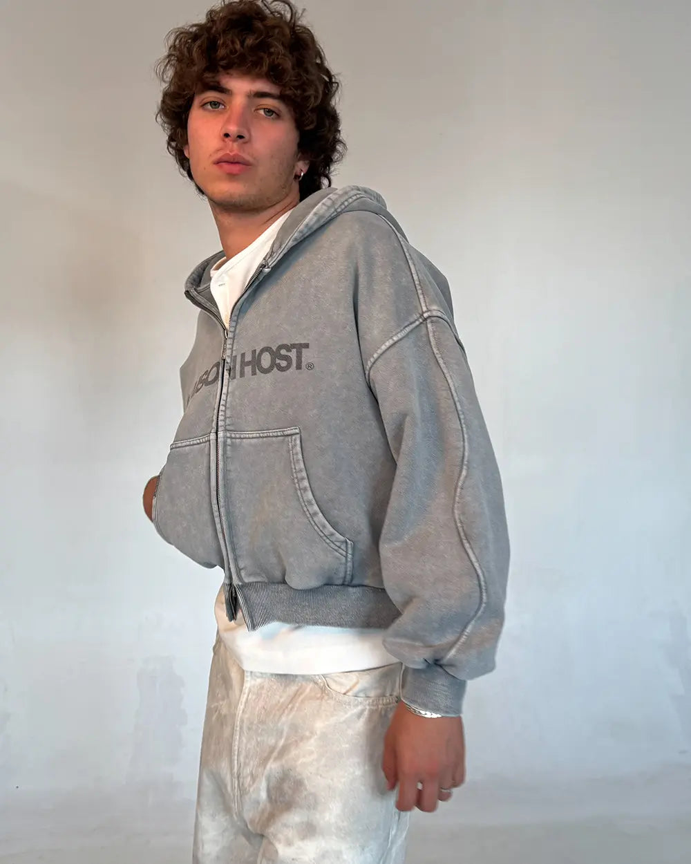 Host - Erode Wave Zipped Hoodie Grey