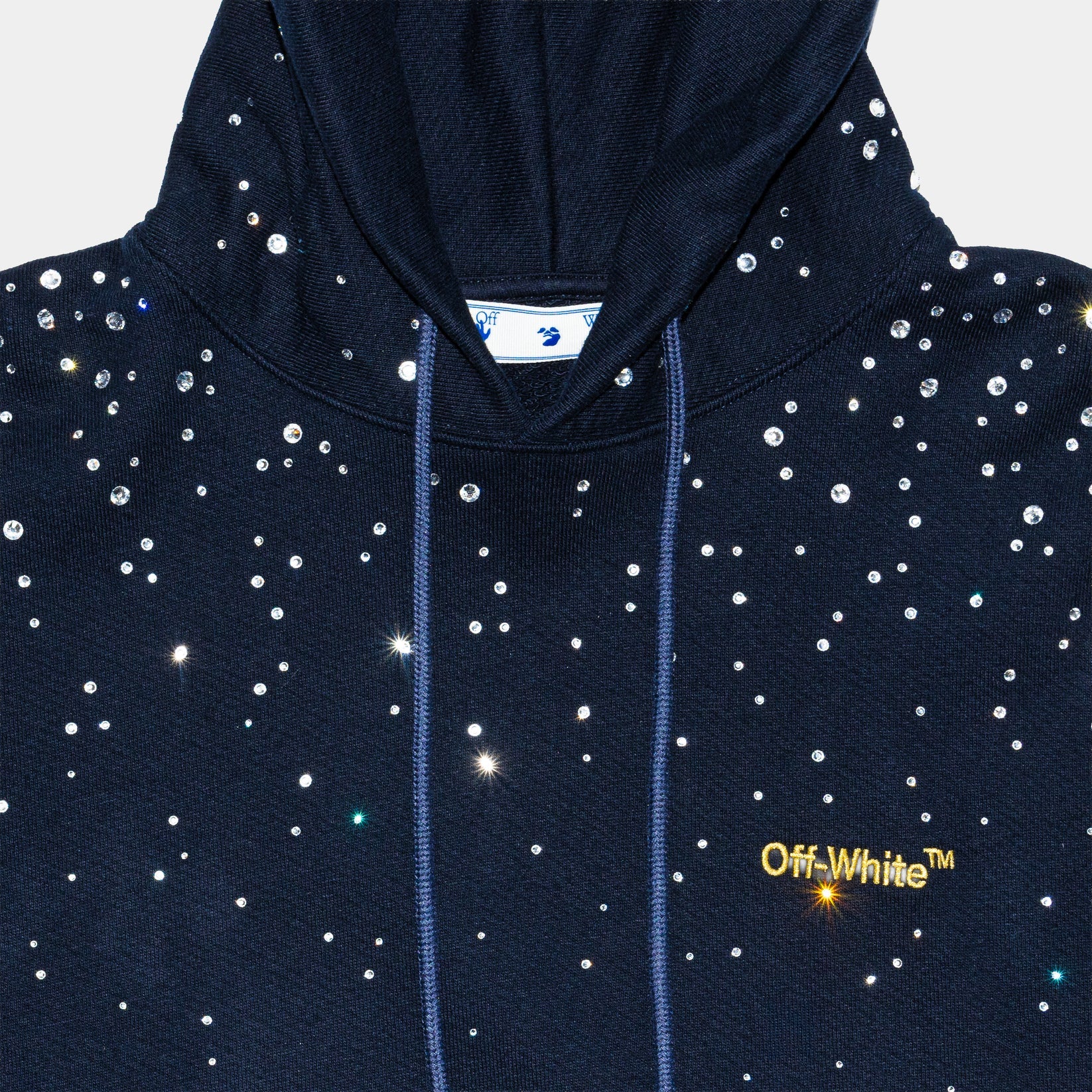 Off White - Rhinestone Embellished Hoodie In Black