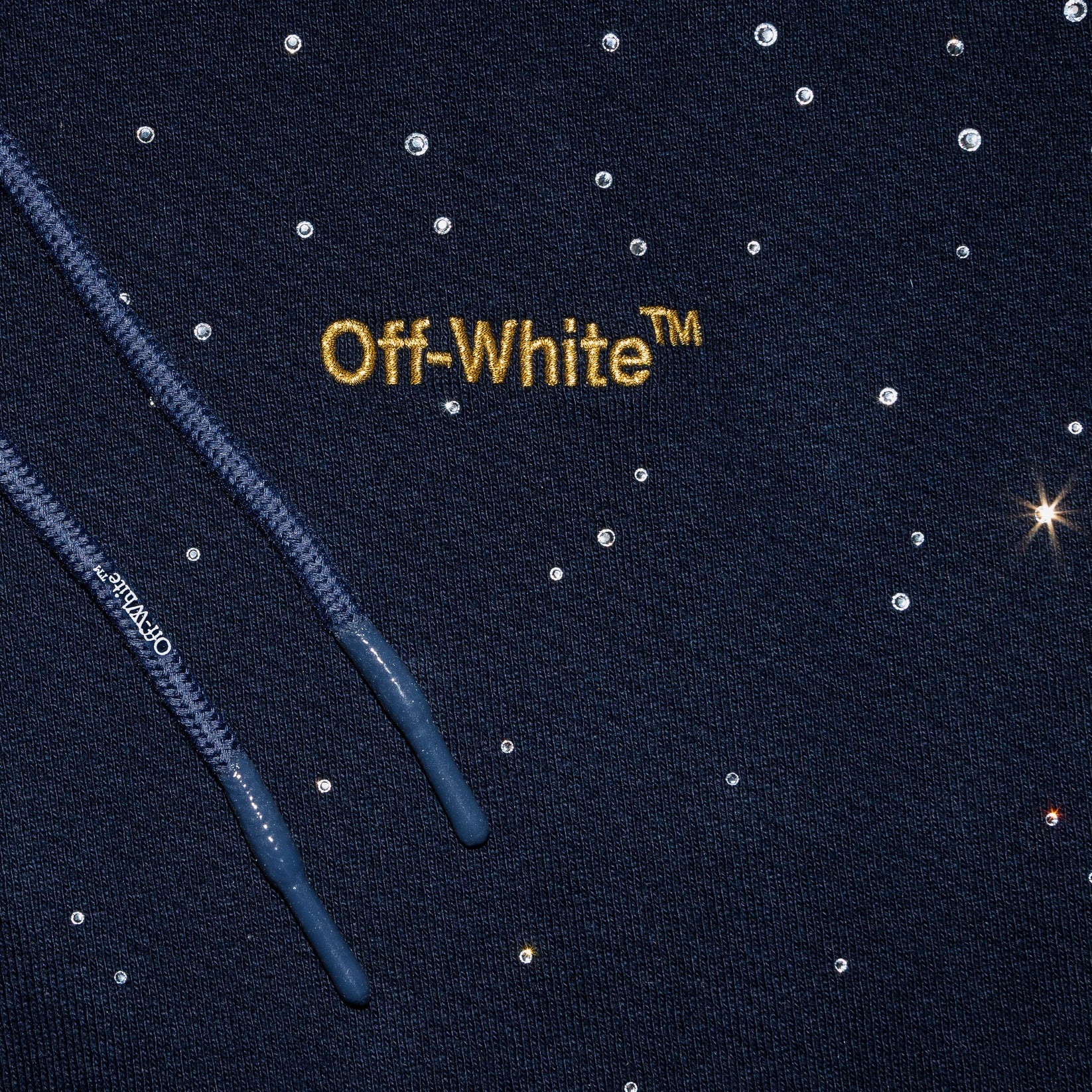 Off White - Rhinestone Embellished Hoodie In Black