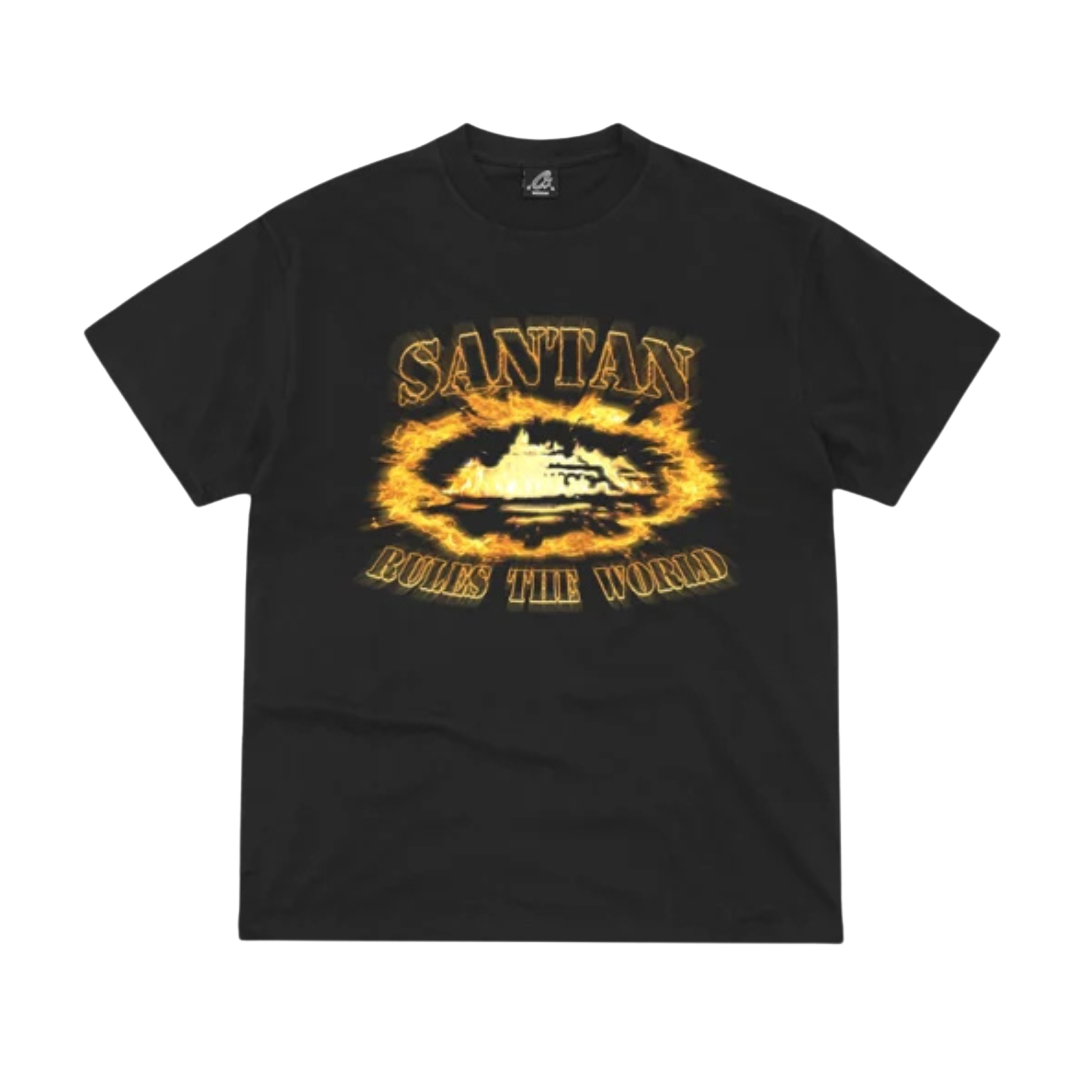 Corteiz Santan Alcatraz Tee Black-Orange Flame