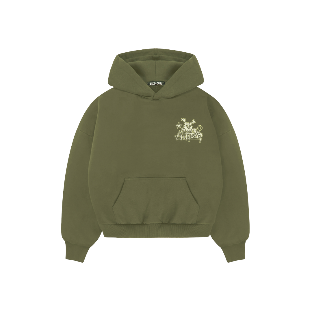 6ixt4our - Skull Tag - Green Hoodie