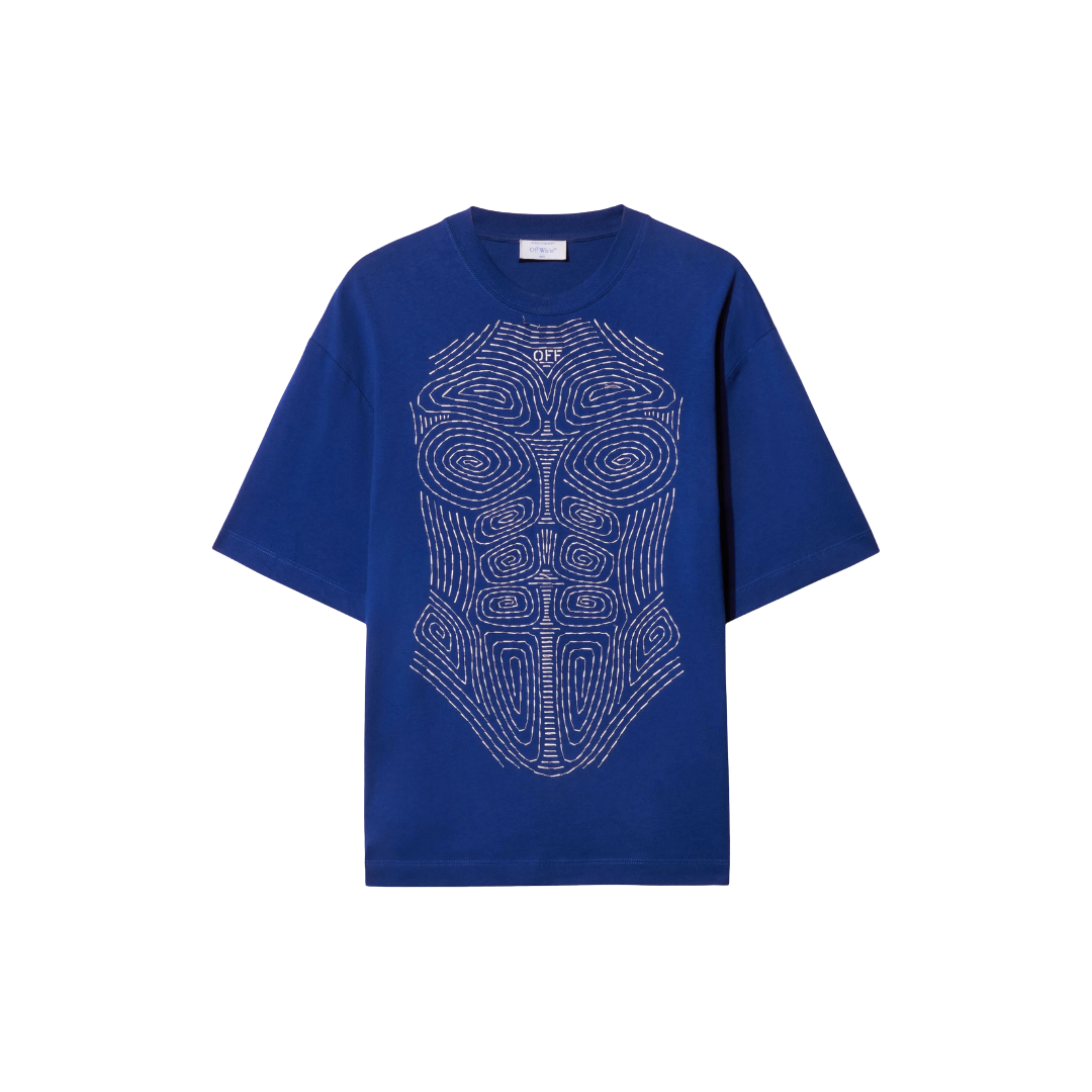 Off White Crewneck Body Stitch With Embroidery Blue