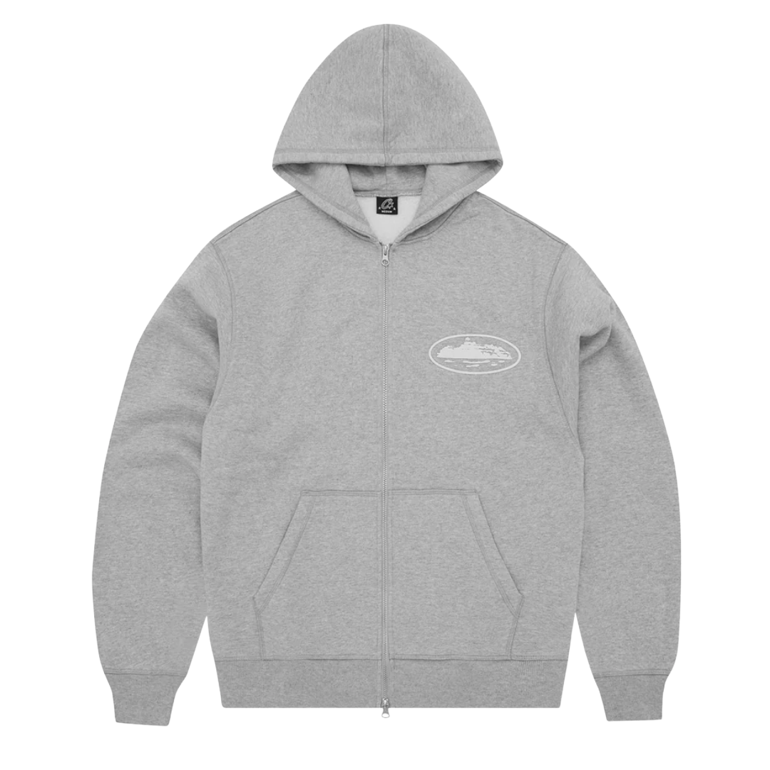 Corteiz Island Puff Print Zip Hoodie Heather Grey