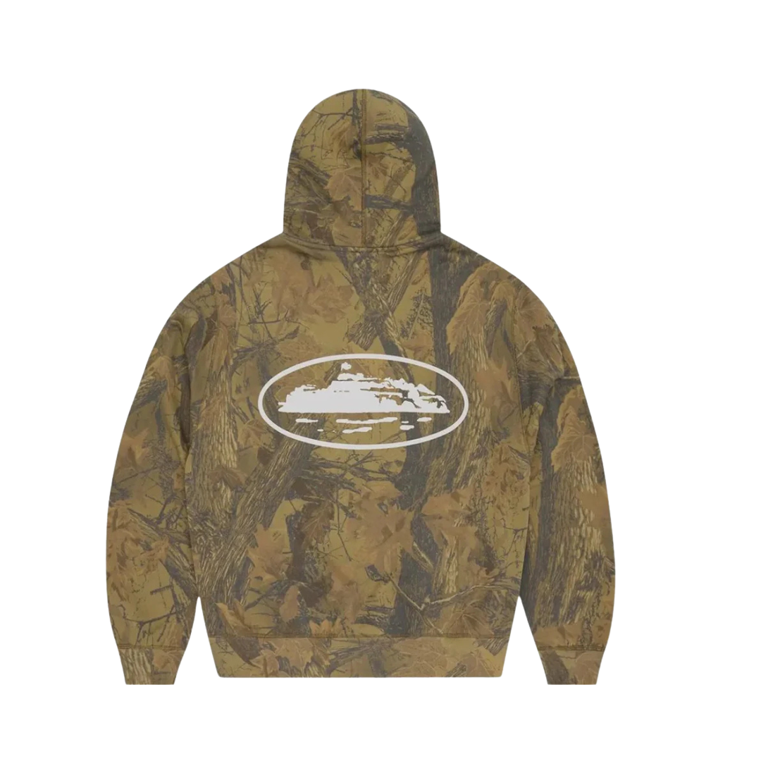 Corteiz Island Puff Print Zip Hoodie Forest Camo
