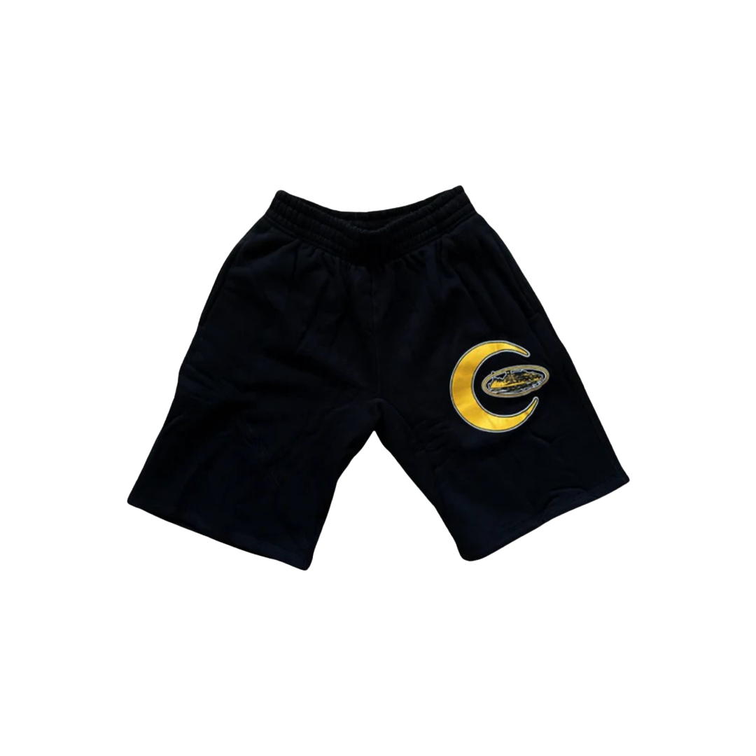 Corteiz Crescent Moon Shorts Black Yellow