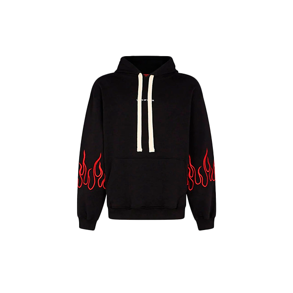 Vision Of Super - BLACK HOODIE WITH RED EMBROIDERED FLAMES