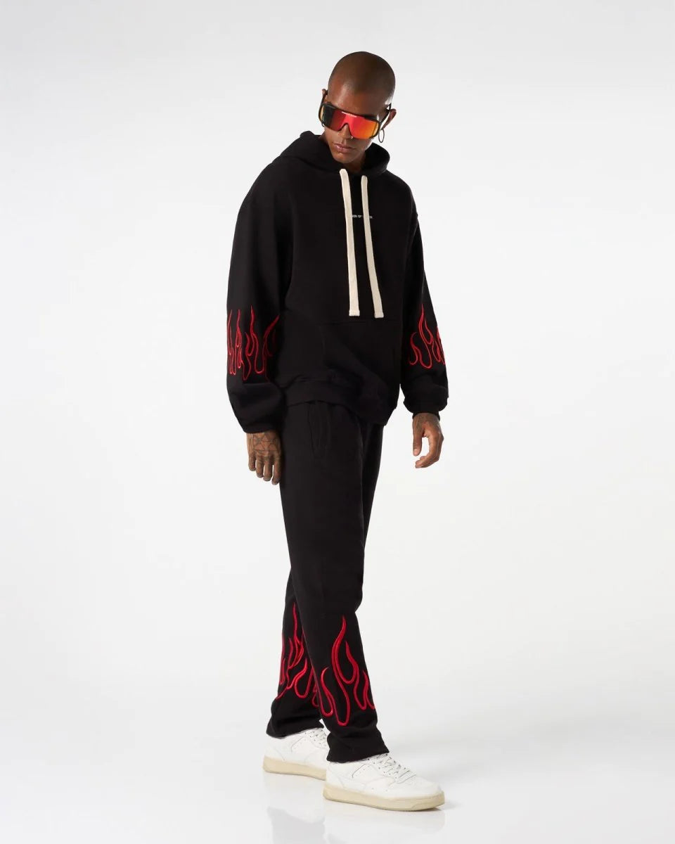 Vision Of Super - BLACK HOODIE WITH RED EMBROIDERED FLAMES